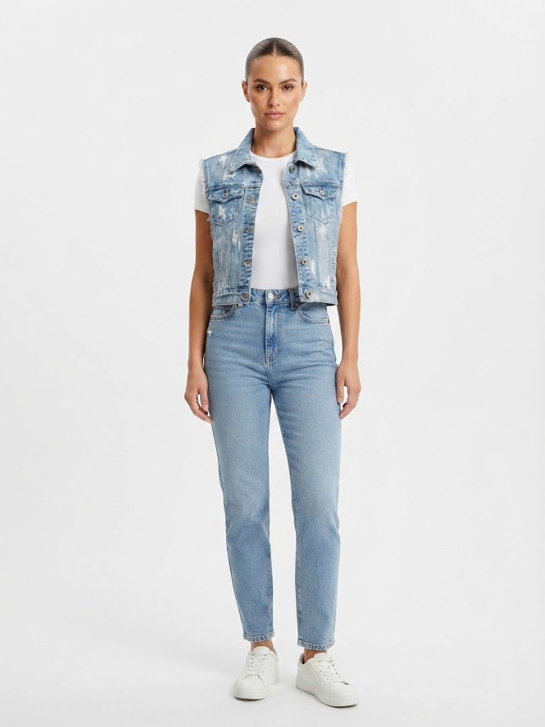 Ripped Sleeveless Denim Jacket